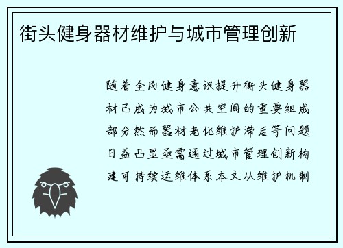 街头健身器材维护与城市管理创新